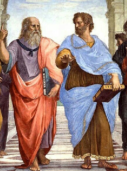  라파엘로가 그린 '아테네 학당' 속의 플라톤(왼쪽)과 아리스토텔레스. [사진=위키피디아]